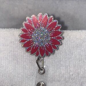 Sparkling Pink Flower Badge reel